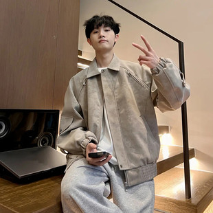 林社长2025春装新款高品质皮夹克美式休闲情侣宽松痞帅男夹克外套