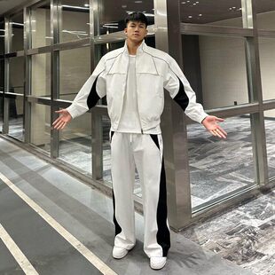 2026秋季新款机能风黑白拼接运动套装男网红同款高级感夹克休闲裤