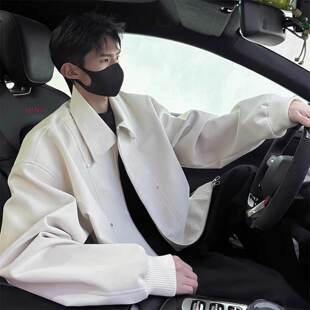 高级感痞帅机车服pu皮夹克 新款 美式 解构皮衣男设计感铆钉外套春季