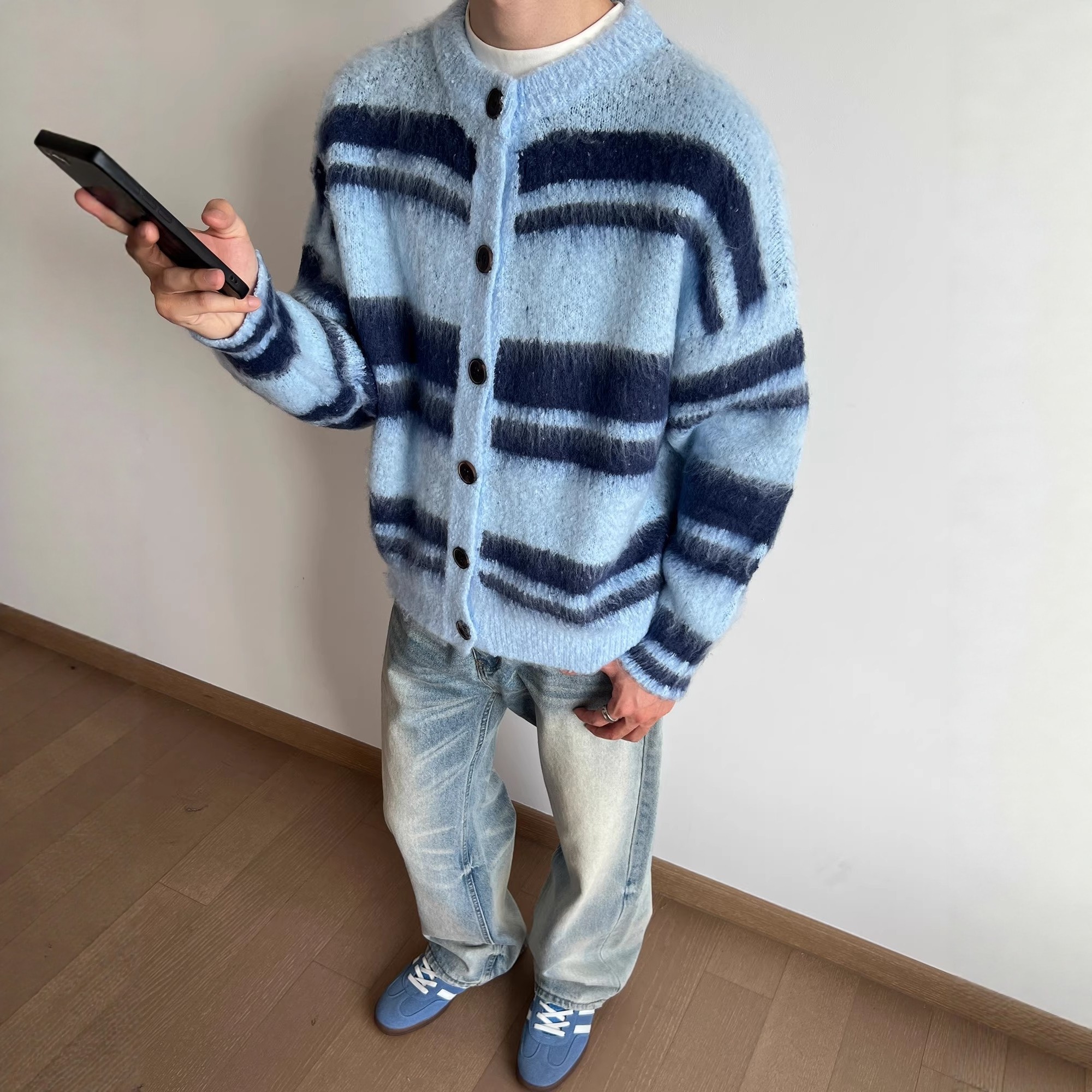 小香风撞色毛绒开衫毛衣慵懒风