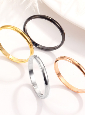 欧美简约钛钢玫瑰金情侣戒