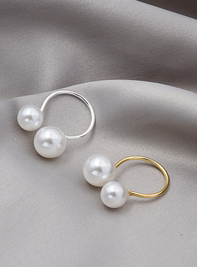 韩国极简双珍珠开口戒指
