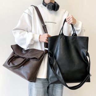 2026新款小众ins软皮大容量托特包PU浪漫多种背法个性复古通勤男