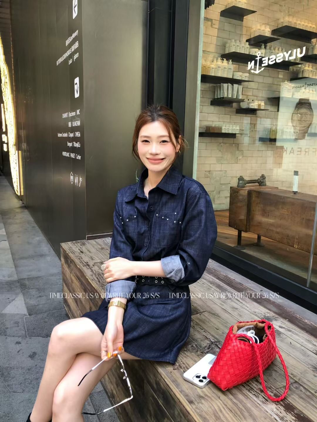 SY韩系新时尚高品质翻领休闲牛仔连衣裙收腰系带小个子通勤短裙女