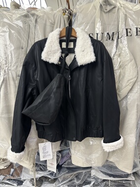 SY韩国新款高品质内里毛毛保暖短款皮衣外套休闲夹克带包包短大衣