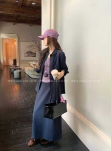 SY韩系新款时尚设计感小众翻领长袖衬衫高腰显瘦半身裙两件套套装