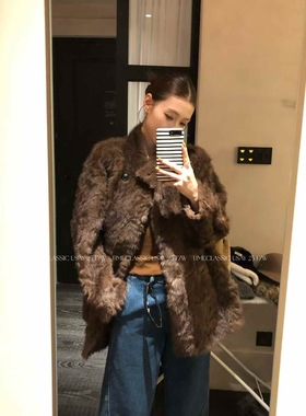 SY韩系新款时尚设计感高品质皮毛一体外套女立领气质保暖毛毛大衣