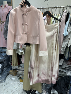 法式新款中式高级感立领国风盘扣短款外套提花马面中长裙两件套