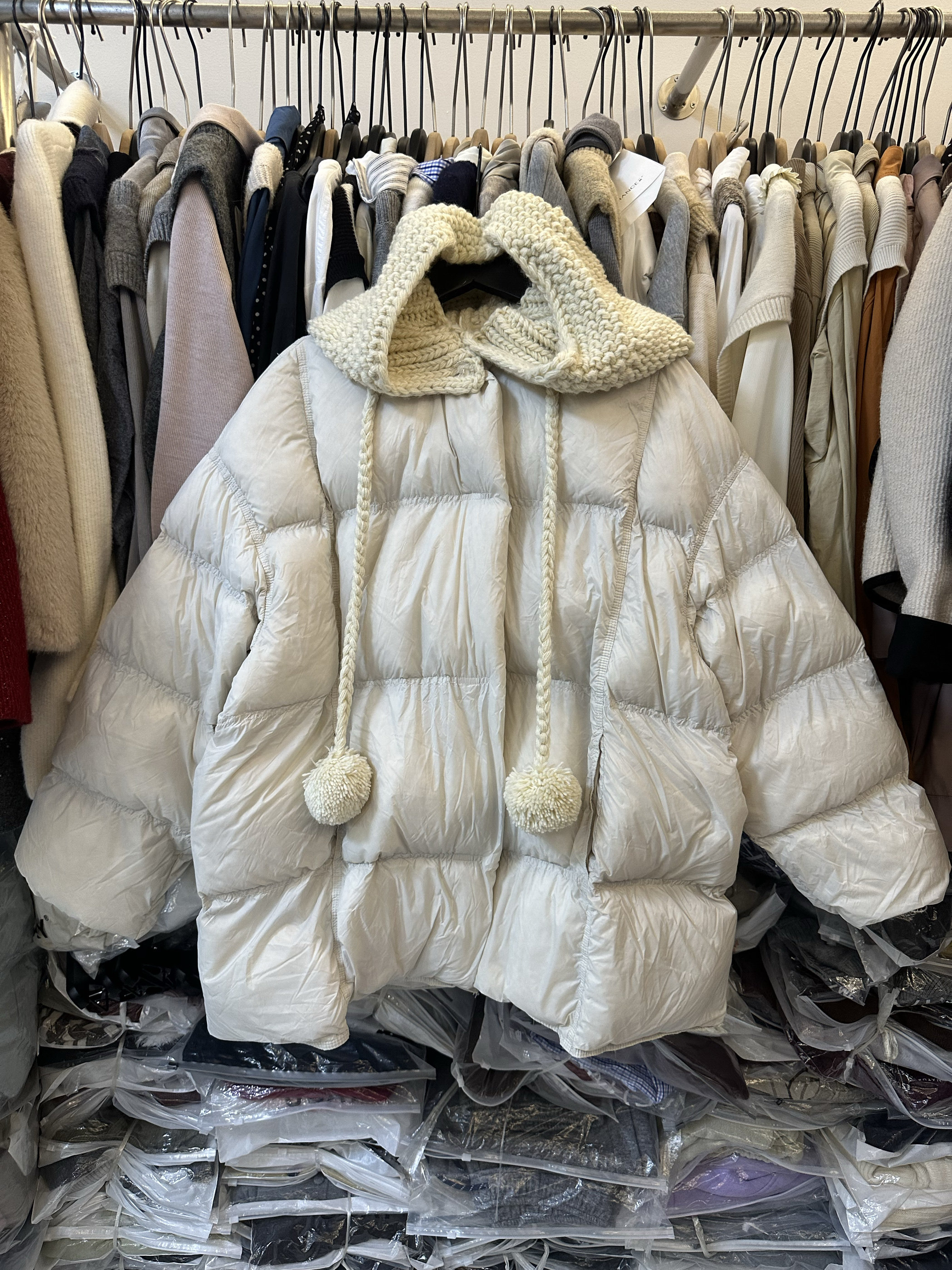 法式新款时尚设计感针织帽可拆卸保暖90白鸭羽绒服外套小个子女