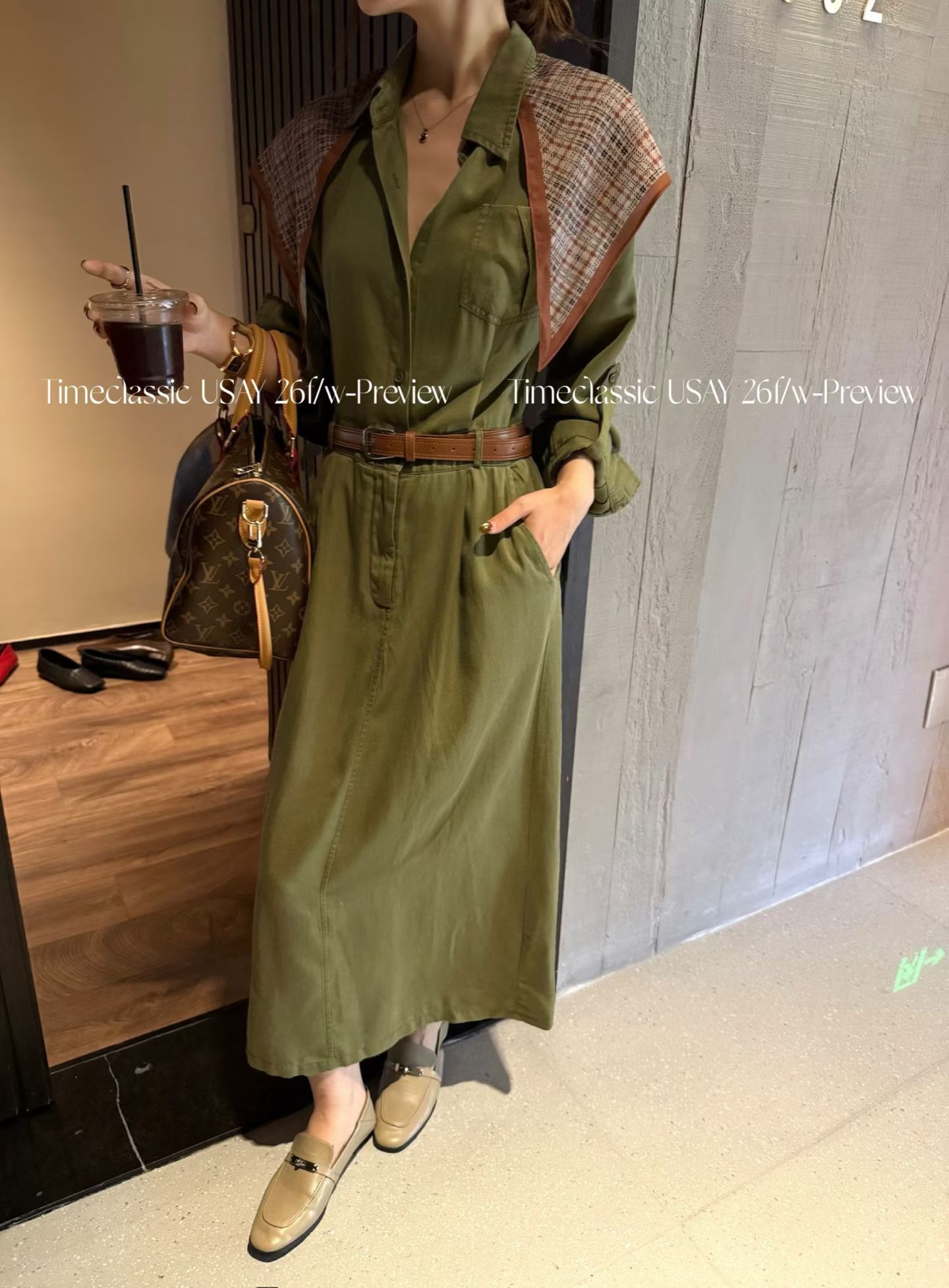 韩系新款时尚高品质气质牛仔衬衫连衣裙显瘦翻领长袖带丝巾披肩女
