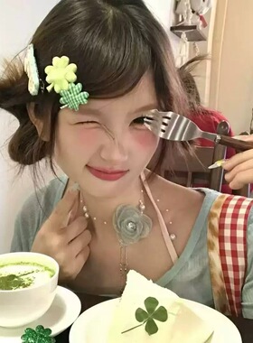 nah小众设计绿色古早四叶草发夹甜美少女心发饰发卡刘海夹百搭y2k