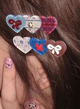 nah费尔岛初雪小众ins爱心雪花镶钻发夹碎发夹刘海边夹古早少女心