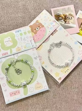 nah幸运四叶草轻松熊手链可爱小众设计古早米珠手串甜美少女心