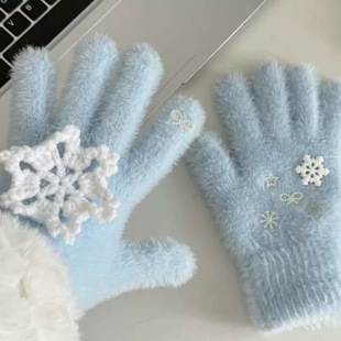 nah手作韩系冬日雪花手套保暖冬季 防寒防冻骑行可爱少女心甜美ins