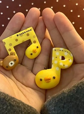 nah手作古早轻松熊小黄鸭发夹可爱立体发饰萌系甜美音符边夹夹子