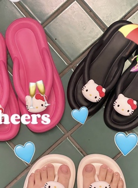 hellokitty猫人字拖夏天外穿平底海边沙滩凉拖鞋可爱千禧Y2K甜酷