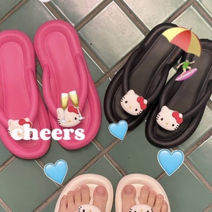 hellokitty猫人字拖夏天外穿平底海边沙滩凉拖鞋可爱千禧Y2K甜酷