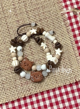 nah手作咖啡豆猫咪可可小猫饼情侣手链编织星星可爱少女串珠手串