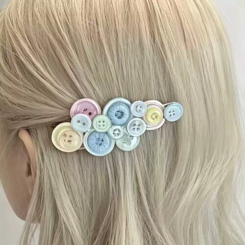 韩系清新马卡龙色纽扣发夹少女心侧边夹百搭刘海夹小众设计感头饰