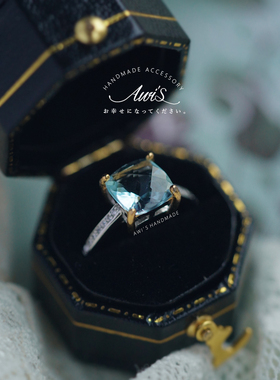 天空蓝蓝托帕石开口戒指环