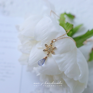 「珍贵之雪」维之手作●华丽锆石925雪花水滴紫托帕石14K包金项链