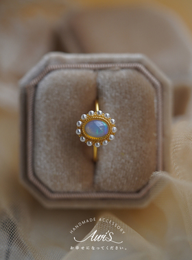 纯银镀金日式轻珠宝欧泊开口戒指