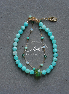 天然原矿天河石清新薄荷双层手链