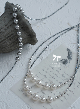 正圆澳白色珍珠水晶925银项链