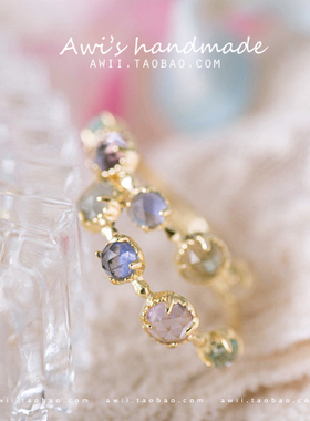 天然水晶彩宝s925纯银镀金戒指女