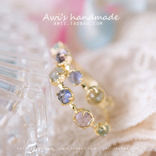 「宝石迷阵」现货！天然托帕月光石紫水晶堇青石s925银镀金戒指女