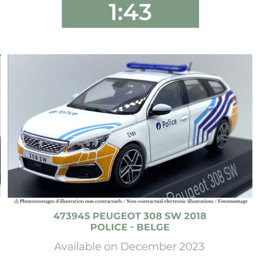 NOREV 1/43标致Peugeot 308 SW 2018 Police警车白色合金汽车模型