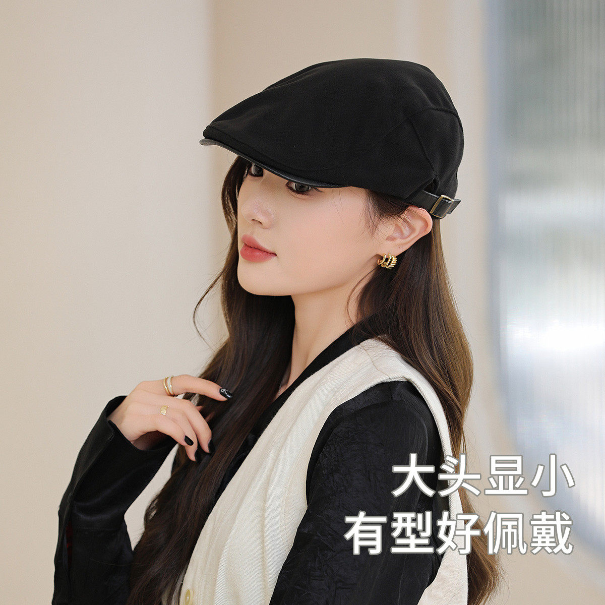 前进帽鸭舌帽画家帽男女同款英伦复古文艺潮街时尚百搭贝雷四季帽