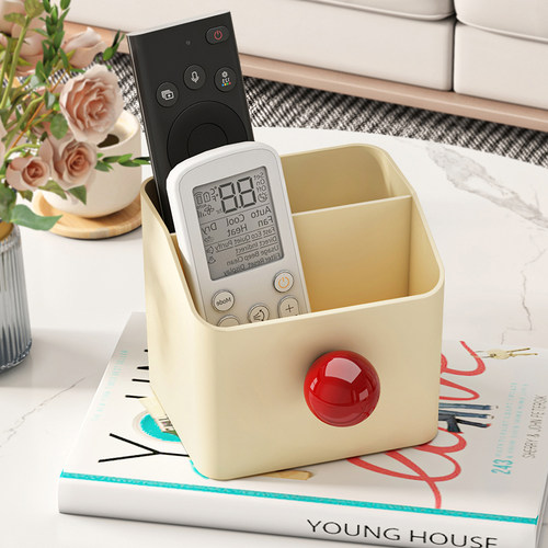 桌上奶油风收纳盒红陶瓷球把手