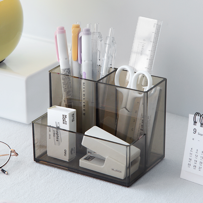 笔筒收纳盒简约风格办公室桌面多功能文具透明亚克力学生桌面桶
