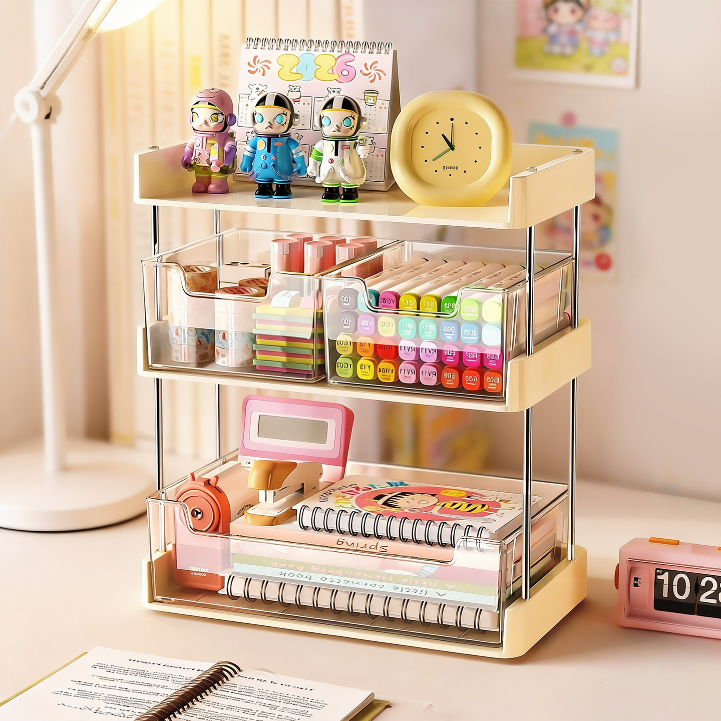 书桌收纳置物架抽屉式学生文具整理盒办公室工位多功能杂物置物架,收纳整理,桌面收纳盒,淘宝优惠券,粉丝福利购,淘宝优惠卷