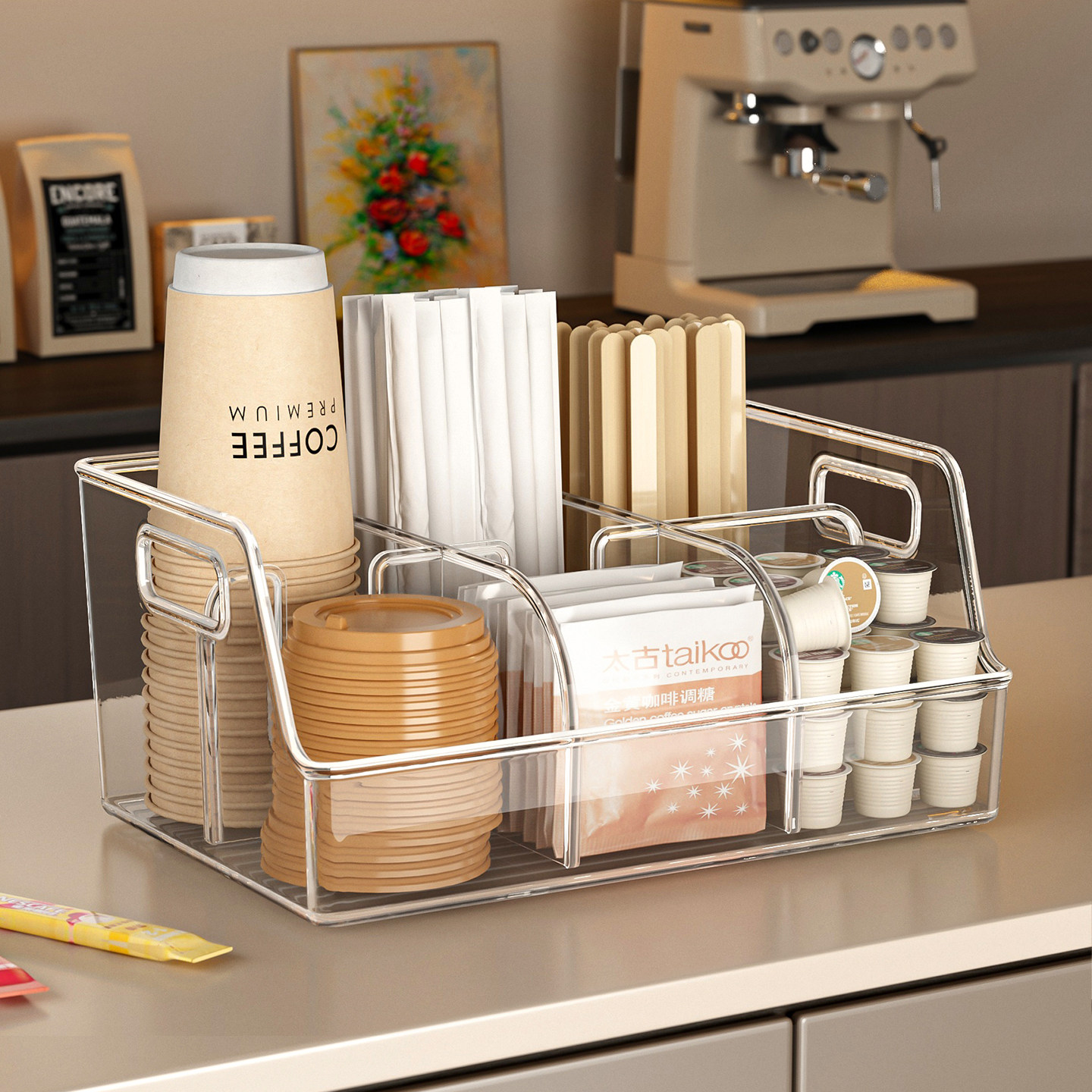 一次性杯收纳盒奶茶咖啡店吧台吸管纸巾置物架桌面茶包咖啡存放盒,家庭/个人清洁工具,杯架,淘宝优惠券,粉丝福利购,淘宝优惠卷