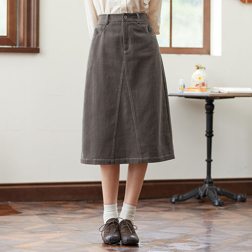 简约A字裙遮肉显瘦牛仔半身裙