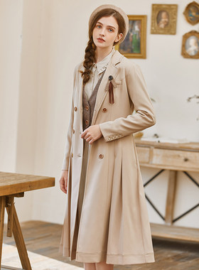 Famecoco范可儿文艺气质收腰立裁风衣外套长款F225AT004