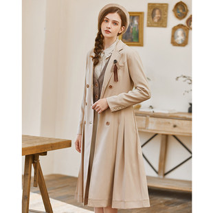 Famecoco范可儿文艺气质收腰立裁风衣外套长款F225AT004