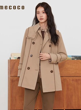 Famecoco折扣店设计感双层领宽松休闲风衣外套中长款FAB6AA006