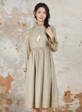 Famecoco折扣店气质荷叶领刺绣垂感天丝连衣裙宽松长裙FAB6FA012