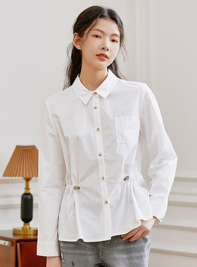 Famecoco范可儿时尚通勤白衬衫设计感收腰显瘦短款上衣DAB6BA007