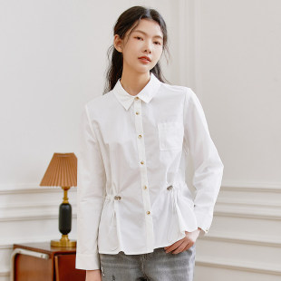 上衣DAB6BA007 设计感收腰显瘦短款 Famecoco范可儿时尚 通勤白衬衫