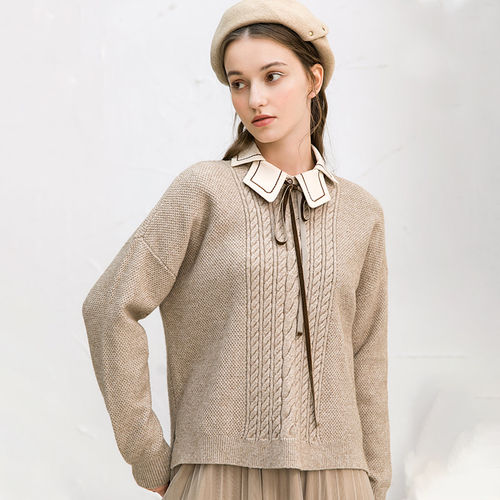 纯色圆领毛衣宽松短款金属丝上衣