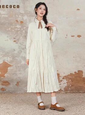 Famecoco折扣店刺绣娃娃领直筒连衣裙百搭肌理感长裙FAB6FA024