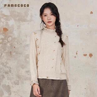 纯色打底衫 FAB6DB010 套头毛衫 Famecoco折扣店气质圆领针织衫