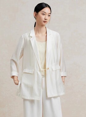 Famecoco折扣店气质优雅薄款天丝西装外套宽松女士西服FAC3AW008