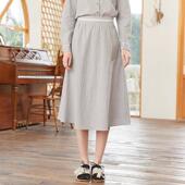 Famecoco折扣店文艺气质简约纯棉A字半身裙百搭中长款 FAB1HA017