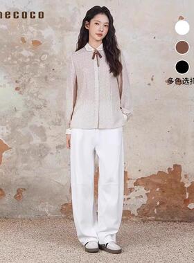 Famecoco折扣店宽松休闲直筒裤时尚运动风弯刀裤萝卜裤FAB6GA019