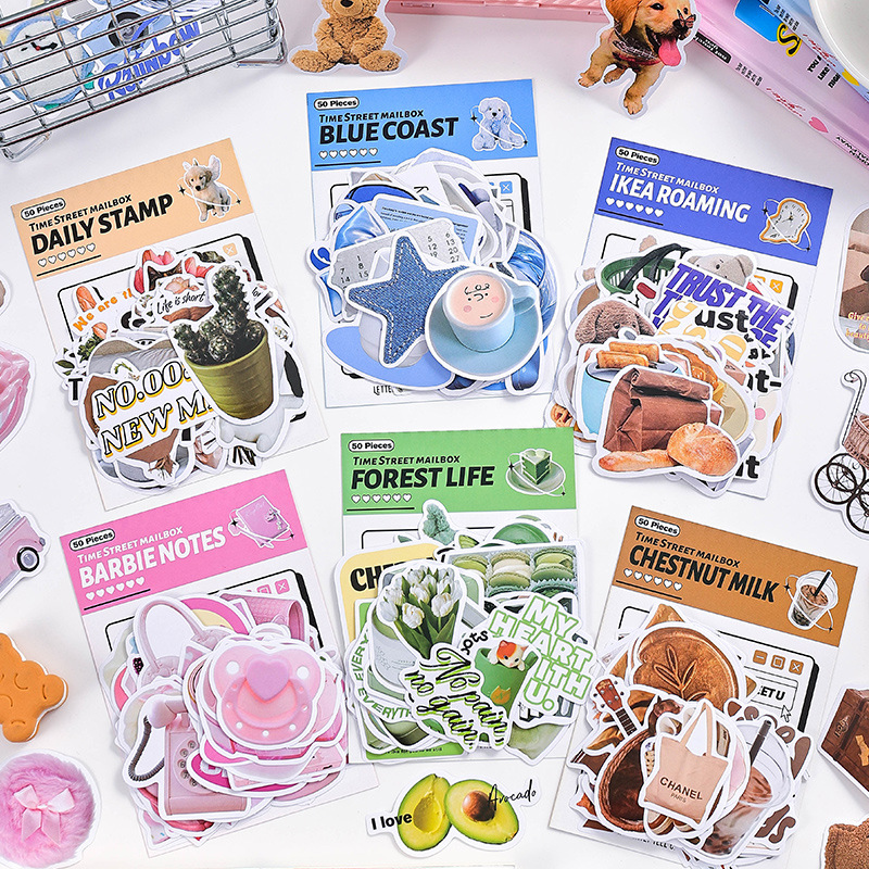寓见诚品 时光街信箱系列贴纸包ins风英文贴纸韩版手帐素材装饰本